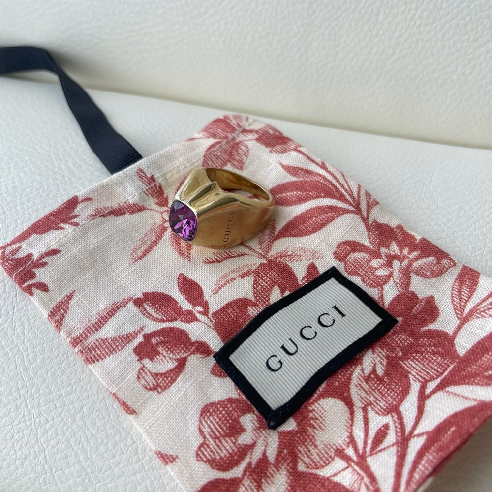 NEW GUCCI PURPLE STUDS MOTIF THICK PINKY RING M - Picture 3 of 8